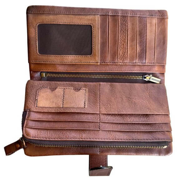 Genuine Leather Brown Zip Wallet With Card Slots & ID Window By Leteulo - Picture 8 of 12